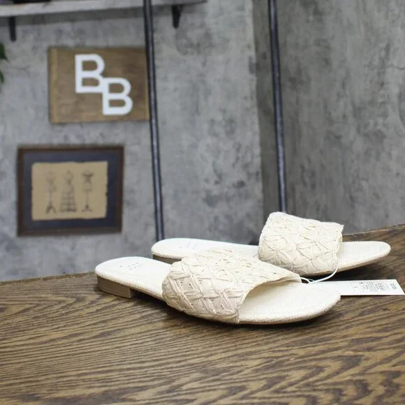 NWT A New Day Womens Ariella Woven Raffia Slide Sandals 92609192 White 9M - Picture 5 of 10